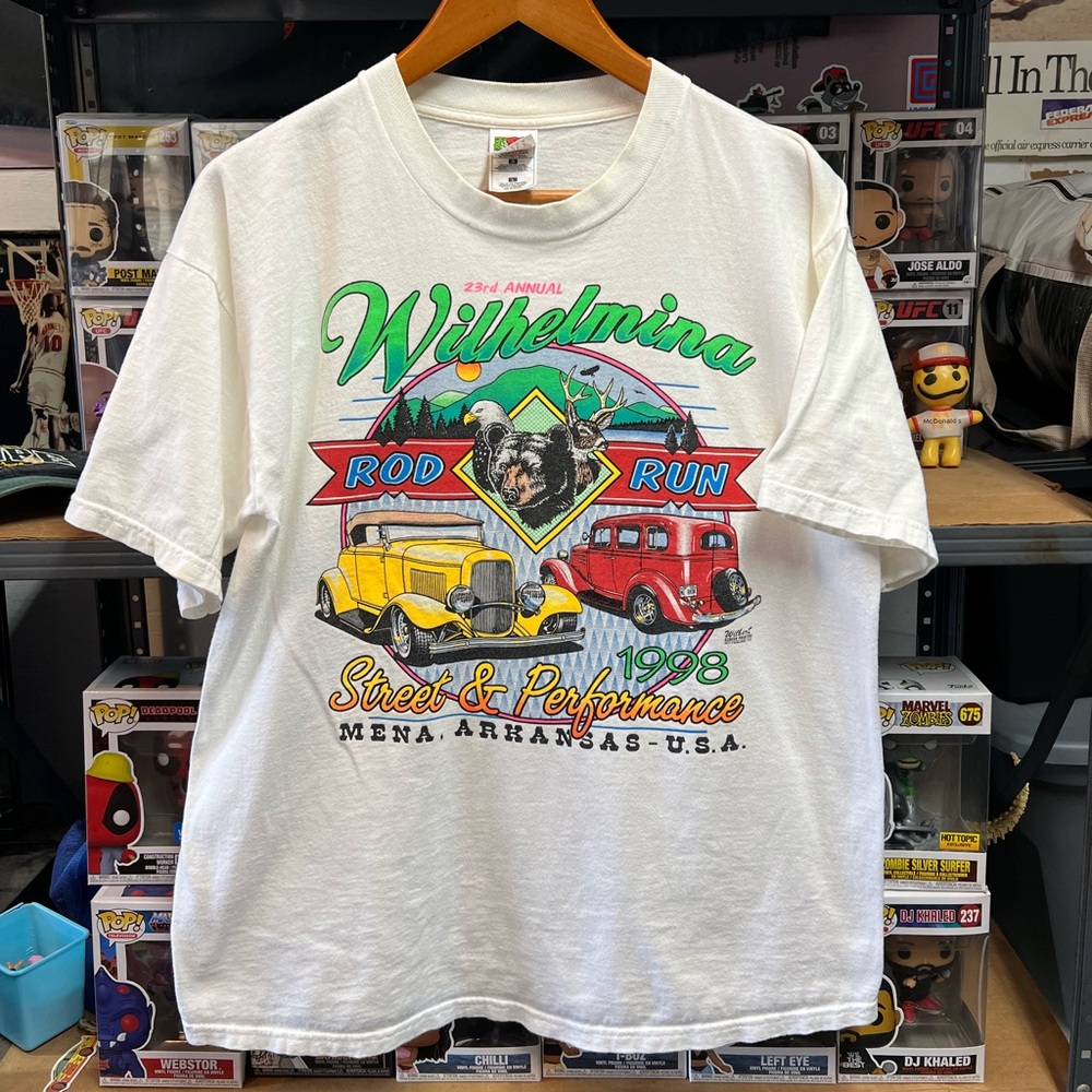 Vintage 1998 Wilhelmina Mena Arkansas Hot Rod Run Tee